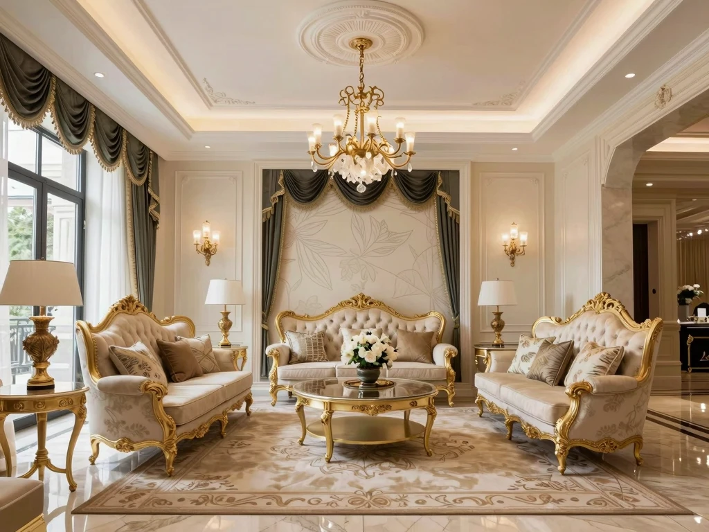 Bostadsinredning med lyxiga möbler och elegant dekoration