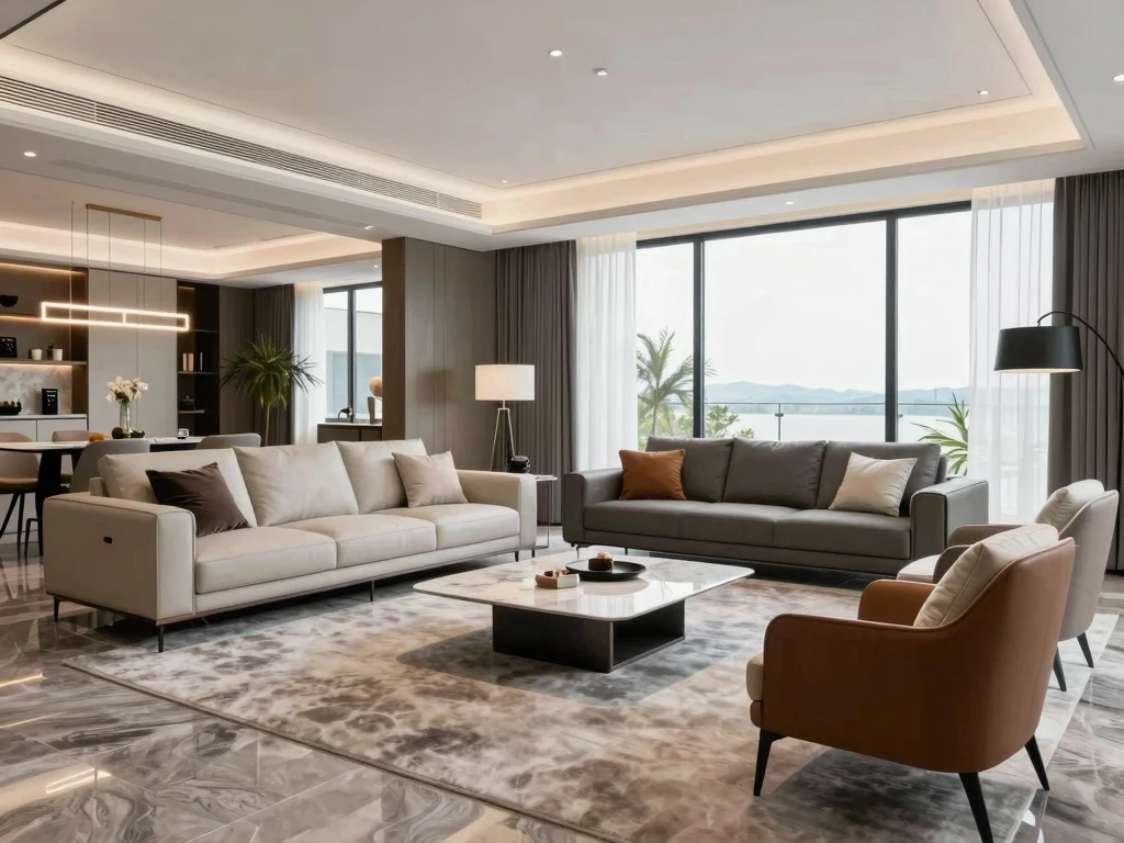 Lyxig vardagsrumsdesign med moderna möbler